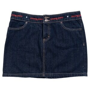 Tommy Jeans Denim Skirt Womens 9 Blue Dark Wash Jean Fabric Mini Western Y2K